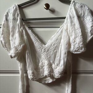 Free People White Embroidered Blouse